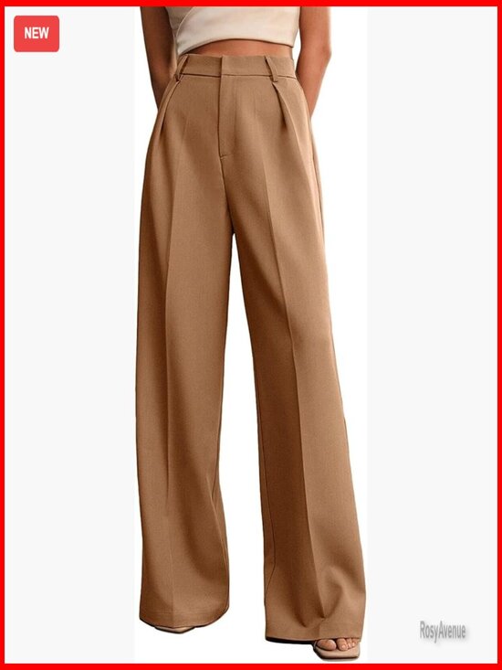 Pants - High Waist Wide Leg Palazzo Pants with Pockets for Work Business Casual